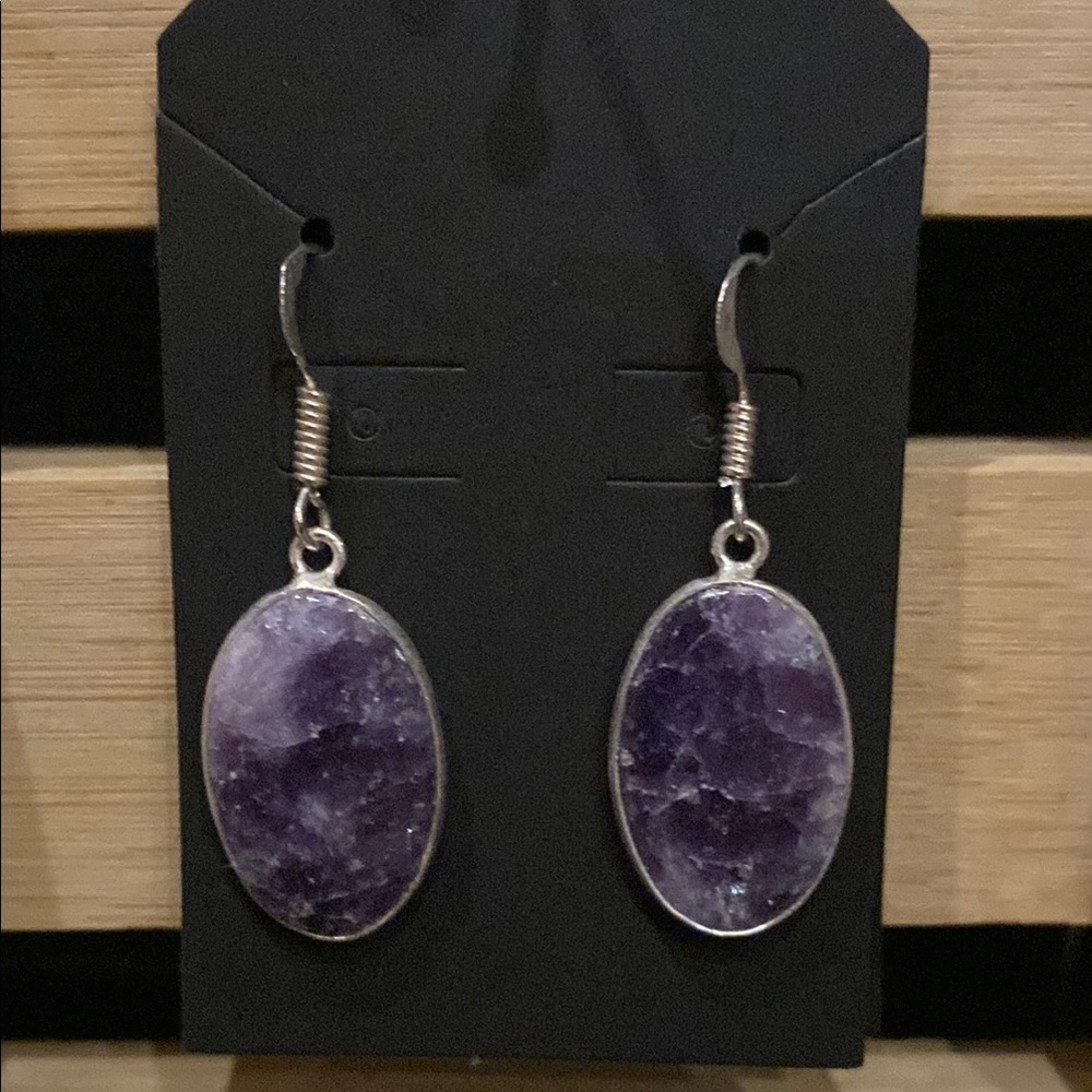 Purple Stone Dangle Earrings Sterling Silver